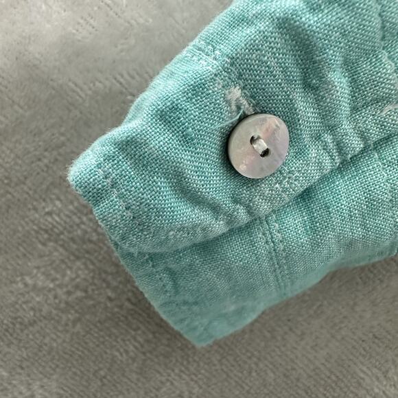 Foxcroft Linen Button Up Shirt Turquoise Preppy Coastal Beach Women’s Size 14 - Picture 7 of 10